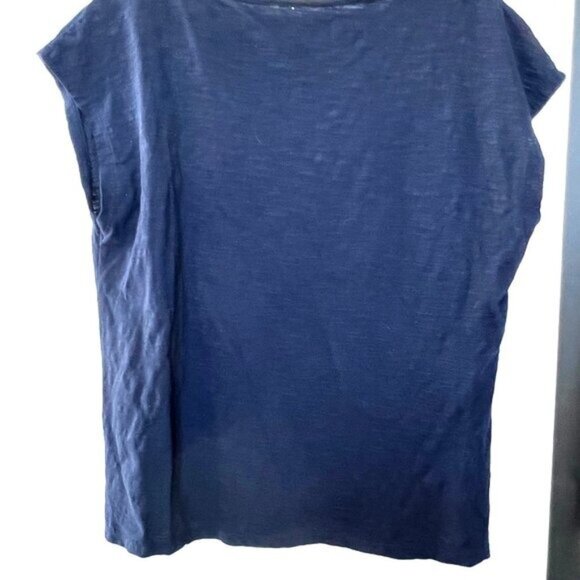 Talbots Petites Navy Embroidered Cap Sleeve T-Shirt Lp 100% Cotton, Large Petite - Picture 6 of 9